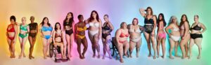 How it should be: In most instances, body positive media is not as diverse as this photo would suggest. (Source: shorturl.at/dfqRX)